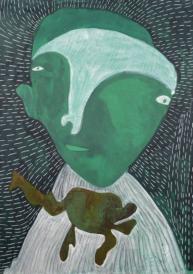 Man met groen hoofd